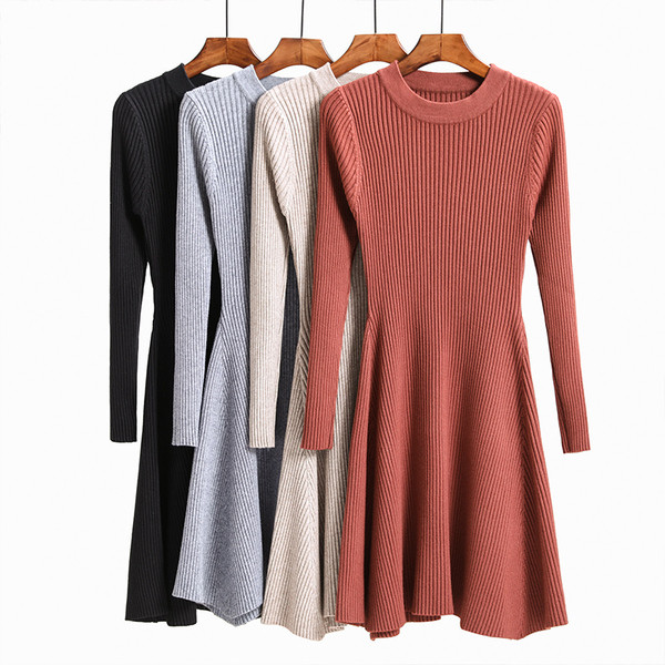 Καθημερινό φόρεμα με μακριά μανίκια και κολάρο σε σχήμα O, 4 χρώματα