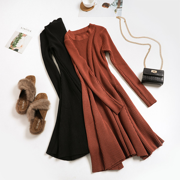 Καθημερινό φόρεμα με μακριά μανίκια και κολάρο σε σχήμα O, 4 χρώματα