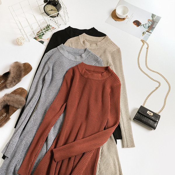 Καθημερινό φόρεμα με μακριά μανίκια και κολάρο σε σχήμα O, 4 χρώματα