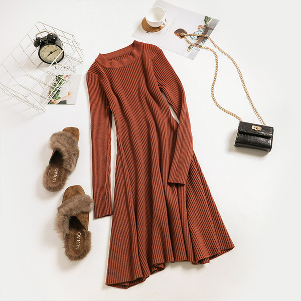 Καθημερινό φόρεμα με μακριά μανίκια και κολάρο σε σχήμα O, 4 χρώματα