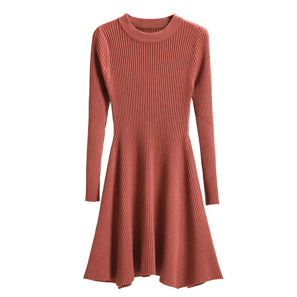 Καθημερινό φόρεμα με μακριά μανίκια και κολάρο σε σχήμα O, 4 χρώματα