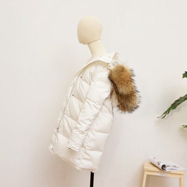 Дамско дълго яке тип "грейка" с мека пухена качулка и топъл пълнеж - 3 цвята