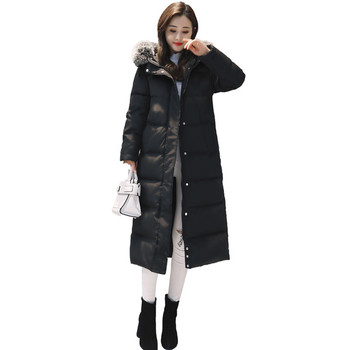 Дълго дамско зимно яке с много топъл пълнеж и пухена качулка , 2 цвята