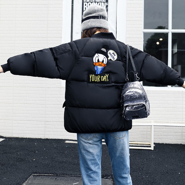 Ежедневно дамско зимно яке с шарена апликация на гърба,6 цвята 