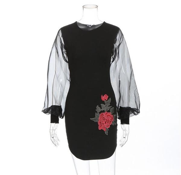 Κομψή κυρία φόρεμα με μακριά μανίκια, 2 χρώματα + 2 σχέδια (κεντημένα και καθαρά)