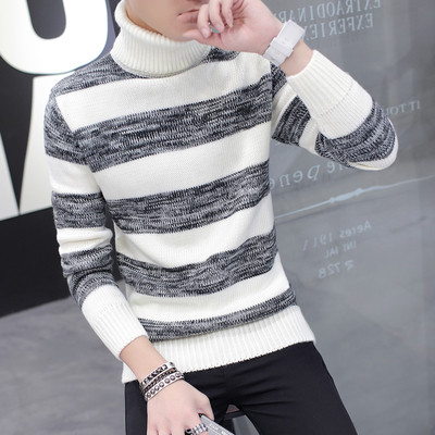 Мъжко актуално топло поло с висока О-образна яка и райета в два различни цвята