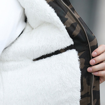 Ελαφρύ χειμωνιάτικο σακάκι ανδρών με ζεστή μάλλινη επένδυση σε σχέδια καμουφλάζ + κουκούλα