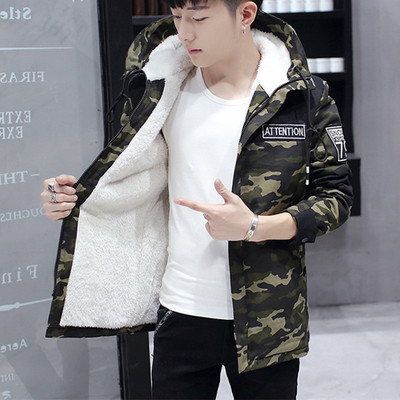 Мъжко ежедневно зимно яке с топла вълнена подплата в камуфлажни шарки + качулка