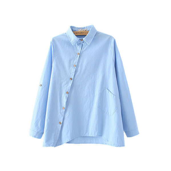 Дълга дамска памучна риза с асиметрична кройка,3 цвята