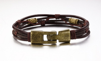 Хитова мъжка кожена гривна с оригинална закопчалка , 2 модела