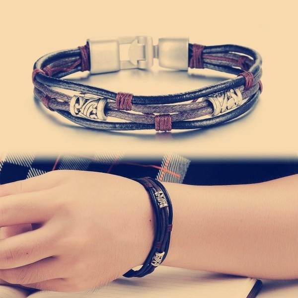 Хитова мъжка кожена гривна с оригинална закопчалка , 2 модела 