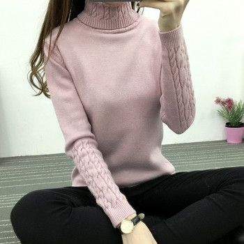 Удобен дамски зимен пуловер с висока яка - различни цветове