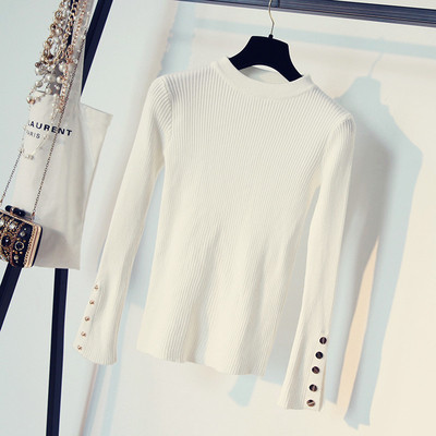 Γυναικείες μπλούζες με μακριά μανίκια και κολάρο σε σχήμα O + λαμπερά μεταλλικά πριτσίνια στο μανίκι