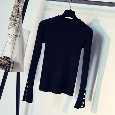 Γυναικείες μπλούζες με μακριά μανίκια και κολάρο σε σχήμα O + λαμπερά μεταλλικά πριτσίνια στο μανίκι