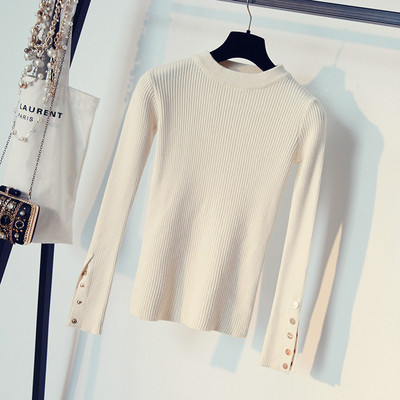 Γυναικείες μπλούζες με μακριά μανίκια και κολάρο σε σχήμα O + λαμπερά μεταλλικά πριτσίνια στο μανίκι