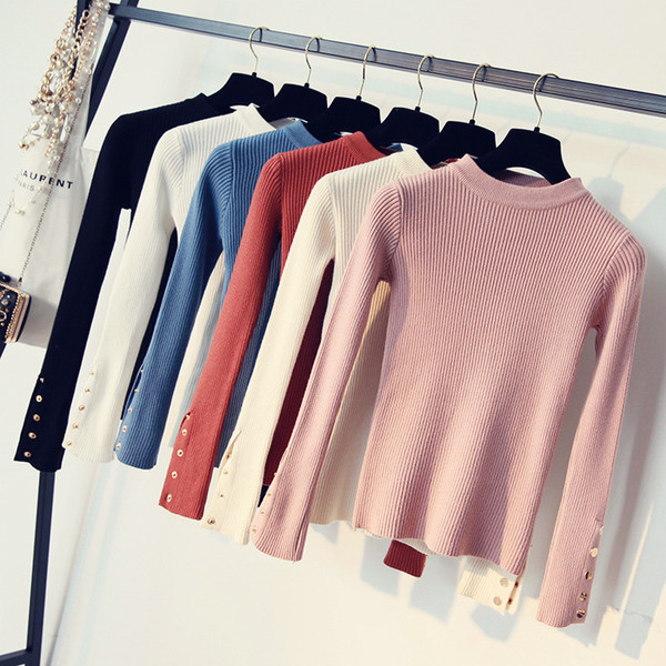 Γυναικείες μπλούζες με μακριά μανίκια και κολάρο σε σχήμα O + λαμπερά μεταλλικά πριτσίνια στο μανίκι