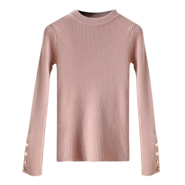 Γυναικείες μπλούζες με μακριά μανίκια και κολάρο σε σχήμα O + λαμπερά μεταλλικά πριτσίνια στο μανίκι