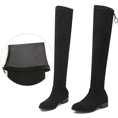 ХИТ! Дамски ботуши с равна подметка и висок дебел ток ,2 модела