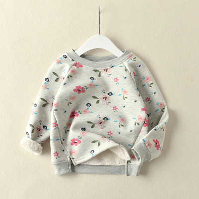 Зимна детска блуза за момичета в два цвята с флорална декорация