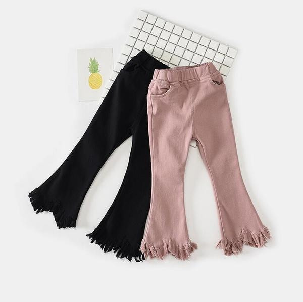 Стилни детски дънки за момичета тип Чарлстон в два цвята с ластична талия