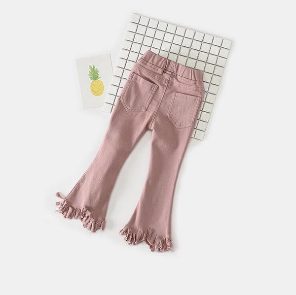 Стилни детски дънки за момичета тип Чарлстон в два цвята с ластична талия