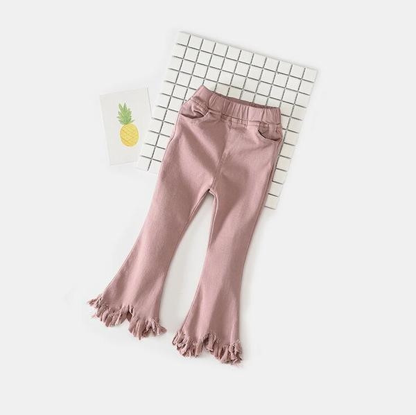 Стилни детски дънки за момичета тип Чарлстон в два цвята с ластична талия