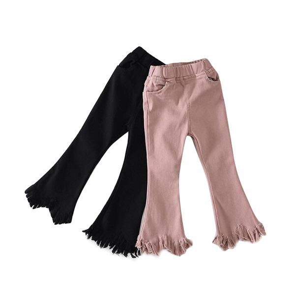 Стилни детски дънки за момичета тип Чарлстон в два цвята с ластична талия