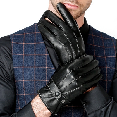 Αντρικά χειμωνιάτικα γάντια από συνθετικό δέρμα σε μαύρο χρώμα