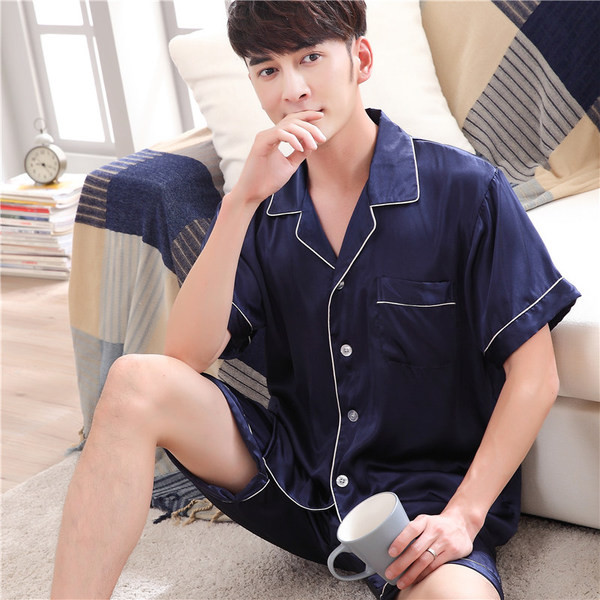 Мъжка пижама от две части - шорти + риза с къс ръкав в много цветове