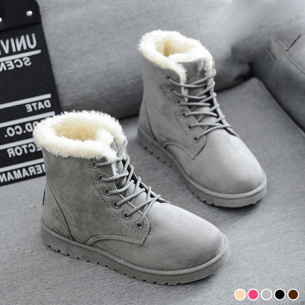 Зимни дамски боти с много топло кадифе,кръстосани връзки и груба неплъзгаща се подметка 