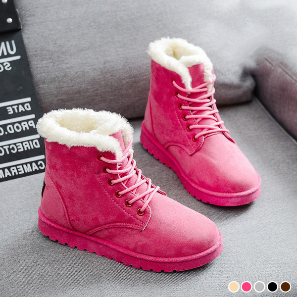 Зимни дамски боти с много топло кадифе,кръстосани връзки и груба неплъзгаща се подметка 