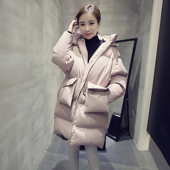 Μακρυμάνικο χειμωνιάτικο σακάκι με κουκούλα και τσέπες σε ροζ και μαύρο χρώμα