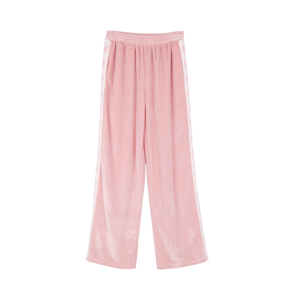 Σύγχρονα σπορ κυρίες παντελόνια σε ευρύ μοτίβο, σε ροζ και μαύρο χρώμα