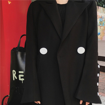 Стилно дълго дамско палто в черен цвят 