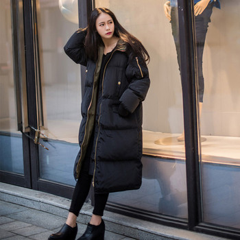 Πολύ μακρύ χειμωνιάτικο παλτό για γυναίκες με κουκούλα και επένδυση