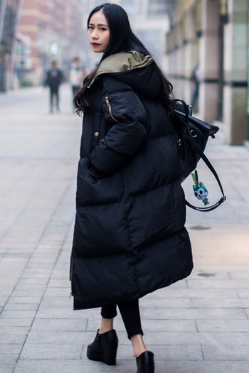 Πολύ μακρύ χειμωνιάτικο παλτό για γυναίκες με κουκούλα και επένδυση