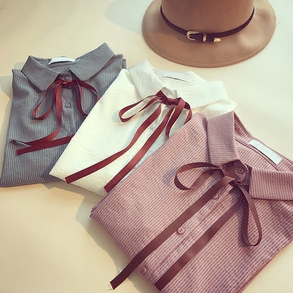 Κομψή γυναικεία πουκάμισο με κορδέλα σε τρία χρώματα