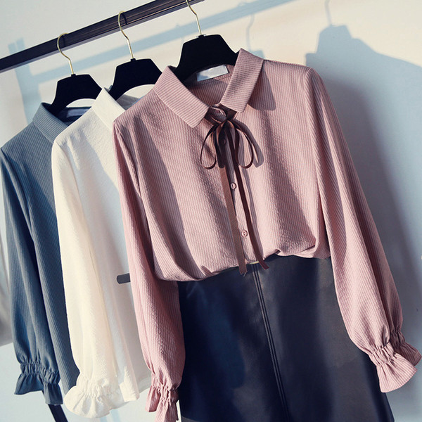 Κομψή γυναικεία πουκάμισο με κορδέλα σε τρία χρώματα