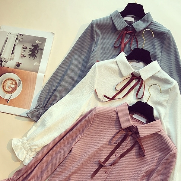 Κομψή γυναικεία πουκάμισο με κορδέλα σε τρία χρώματα