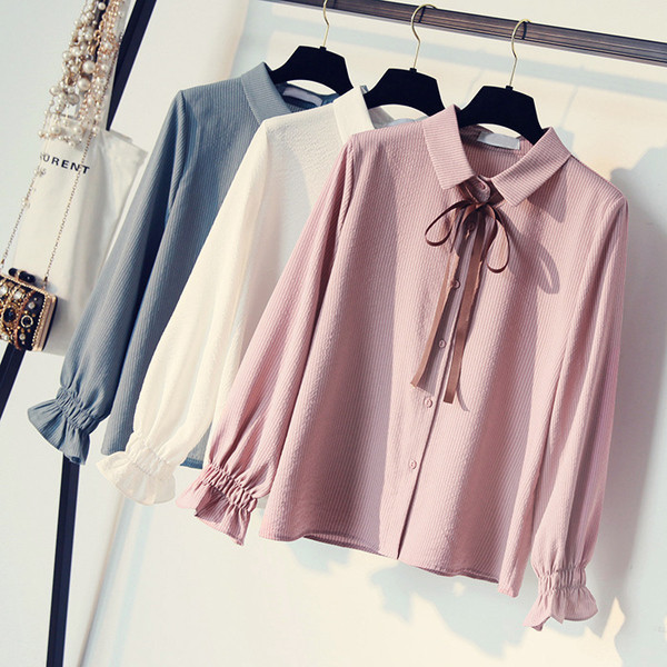 Κομψή γυναικεία πουκάμισο με κορδέλα σε τρία χρώματα