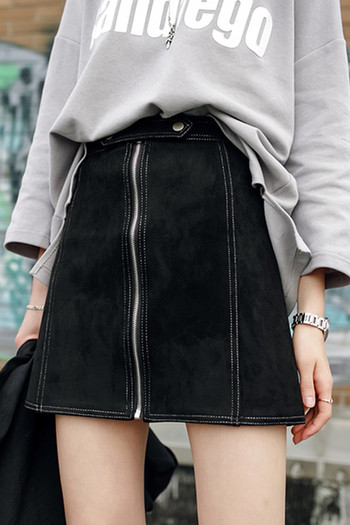 Стилна дамска пола с висока талия и преден цип, в два цвята