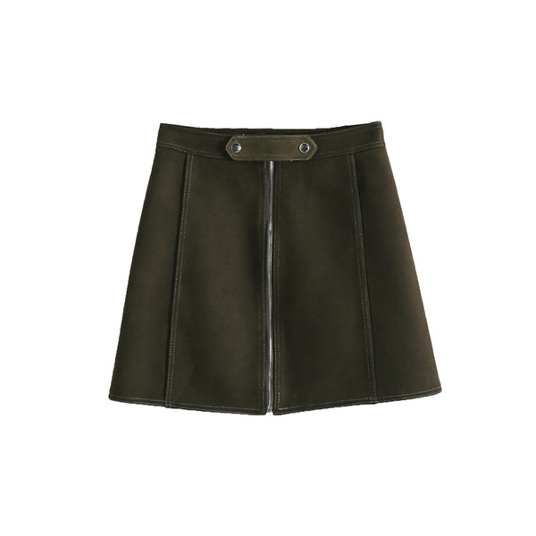 Κομψή φούστα κυρίες με ψηλή μέση και μπροστινό φερμουάρ, σε δύο χρώματα