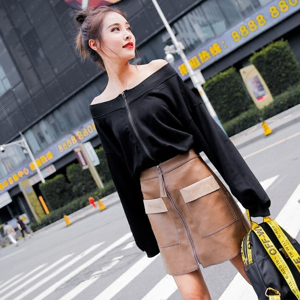 Κομψή φούστα κυρίες με μακρύ μπροστινό φερμουάρ και τσέπες