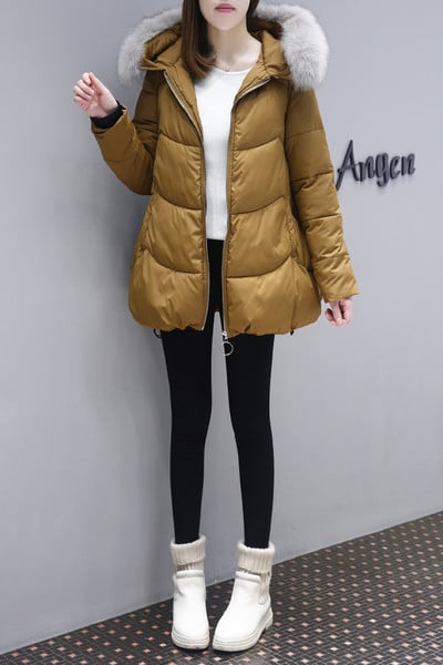 Γυναικείο χειμωνιάτικο σακάκι σε σχήμα κοπής με κουκούλα σε τρία χρώματα