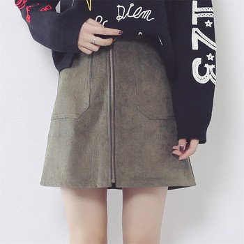 Модерна дамска пола с преден цип и джобове в три цвята