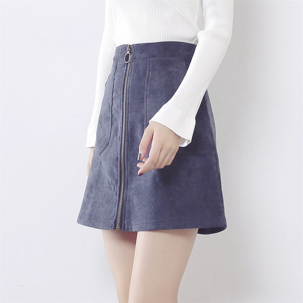 Σύγχρονη φούστα κυρίες με μπροστινό φερμουάρ και τσέπες σε τρία χρώματα