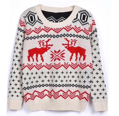 Καθημερινό γυναικείο πουλόβερ για το χειμώνα με κολάρο σε σχήμα O και χριστουγεννιάτικα μοτίβα