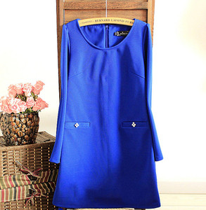 Καθημερινό γυναικείο φόρεμα με κολάρο σε σχήμα O και μακρύ μανίκι 7/8