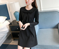 Κομψήό γυναικείο φόρεμα με μακριά μανίκια, κολάρο και κορδέλα σε σχήμα O - 2 χρώματα