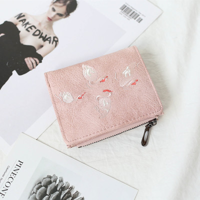 Мини дамски портфейл с декорация фламинго